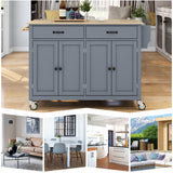 Grey Kitchen Island Cart with Solid Wood Top