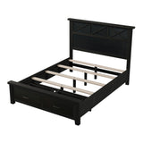 Rustic Farmhouse Style 3 Pieces Bedroom Sets Blackwash Queen Bed with 2 Drawers, Nightstand and Dresser, Coffee