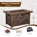 Rectangle Fire Pit Table, Faux Woodgrain Top And Faux Stone Texture Base