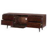 64 Inch TV Cabinet with 4 Drawers and Wooden Frame, Walnut Brown