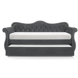 Grey Upholstered Velvet Wood Daybed with Trundle