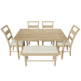 6-peice Dining Set with Turned Legs, Kitchen Table Set with Upholstered Dining Chairs