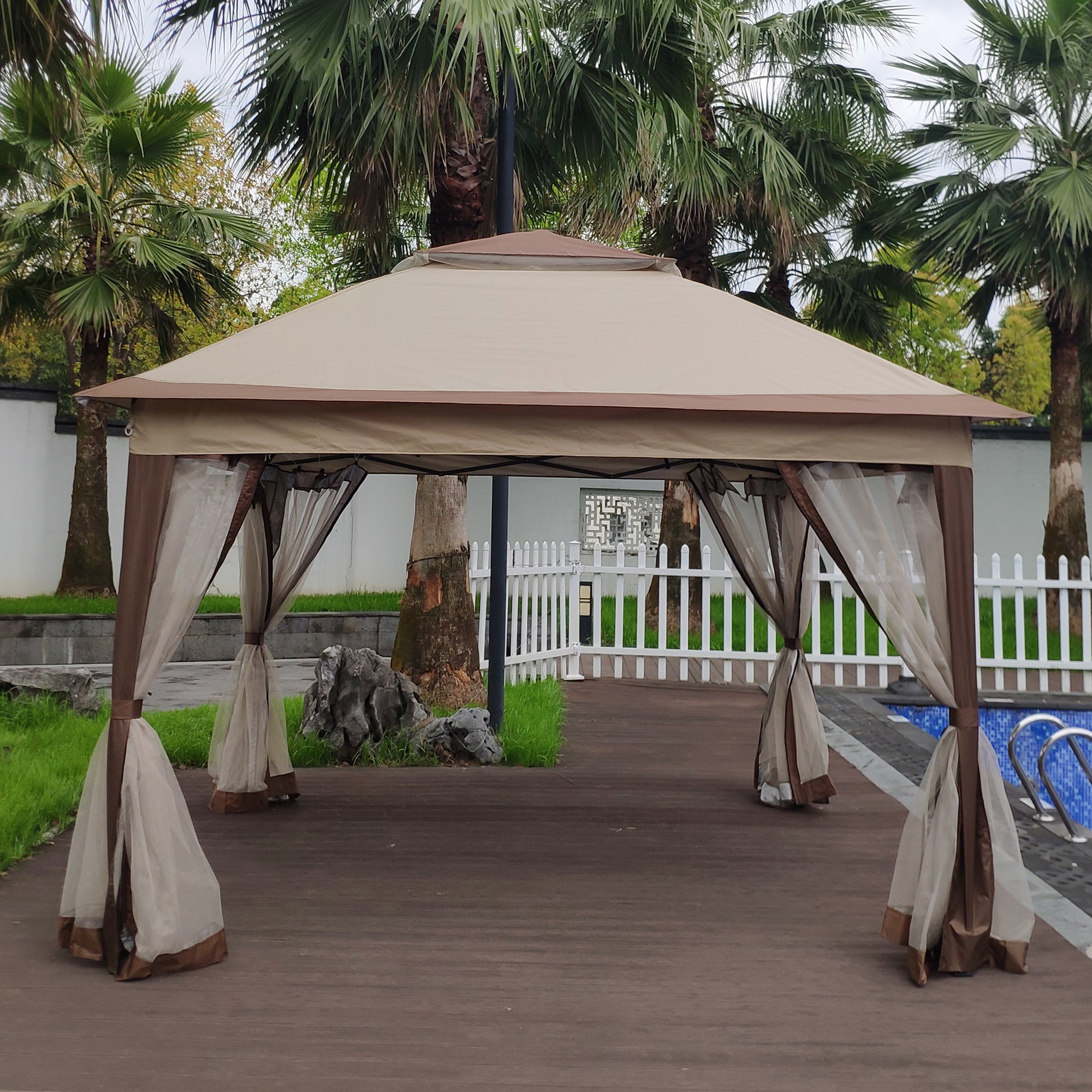 Coffee Outdoor 11' x 11' Pop Up Gazebo Canopy With Removable Zipper Netting
