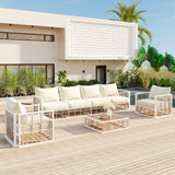 7-Piece Metal Patio Sectional Sofa Set, All-Weather Garden Conversational Furniture Set with Thick Cushions and Coffee Table for Indoor Outdoor, White