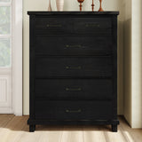Rustic Farmhouse Style 6 Pieces Bedroom Sets Blackwash Queen Bed with 2 Drawers, Nightstand*2, Chest, Dresser and Mirror, Coffee