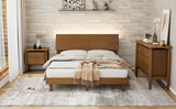 Queen 3 Piece Bedroom Set Mid Century Platform with Bookshelf and Led Lights, USB Port - Nightstand and Dresser