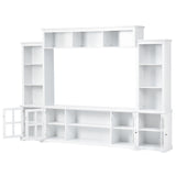 Minimalism Style Entertainment Wall Unit with Bridge, Modern TV Console Table for TVs Up to 70", Multifunctional TV Stand with Tempered Glass Door