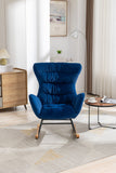 Velvet Fabric Rocking Chair,Blue