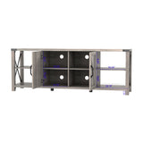 68" TV Stand Wood Metal TV Console Industrial Entertainment Center Farmhouse with Storage Cabinets and Shelves, Grey Walnut