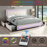 King Upholstered Platform Bed with LED Lights, Storage Bed with 4 Drawers