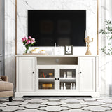 TV Stand for TV up to 65in with 2 Tempered Glass Doors Adjustable Panels