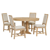 5-Piece Dining Set Extendable Round Table and 4 Upholstered Chairs
