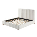 King Size Modern Design Bed Frame Upholstered Queen Bed Frame Platform with Headboard Fabric Headboard Wooden Slats Support, No Box Spring Needed,Mattress Foundation,White