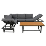 3-Piece Multi-Functional Outdoor Sectional Sofa Set with Height-adjustable Seating and Coffee Table for Patio, Garden and Backyard (Grey)