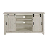 65 Inch Wooden TV Stand with 2 Open Shelves, Antique White and Black