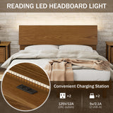 Queen 3 Piece Bedroom Set Mid Century Platform with Bookshelf and Led Lights, USB Port - Nightstand and Dresser