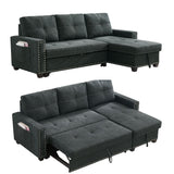 Black Sleeper Sofa Bed Reversible Sectional Couch with Storage