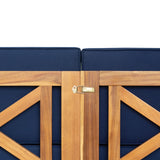 Outdoor Backyard Patio Wood 5-Piece Sectional Sofa Seating Group Set with Cushions, Natural Finish+ Blue Cushions