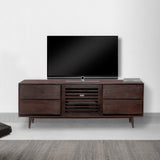 64 Inch TV Cabinet with 4 Drawers and Wooden Frame, Walnut Brown