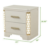 Queen 5 Pc Unique LED Bedroom Set made with Wood in Beige