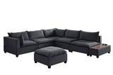 Dark Gray Fabric 7Pc Modular Sectional Sofa with Ottoman and USB Storage Console Table