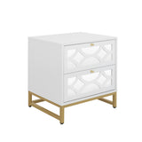 2 drawer nightstand - White Mirrored Nightstandwith Gold Legs