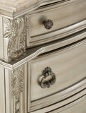 Silver Finish European Design 1pc Nightstand w Genuine Marble Top