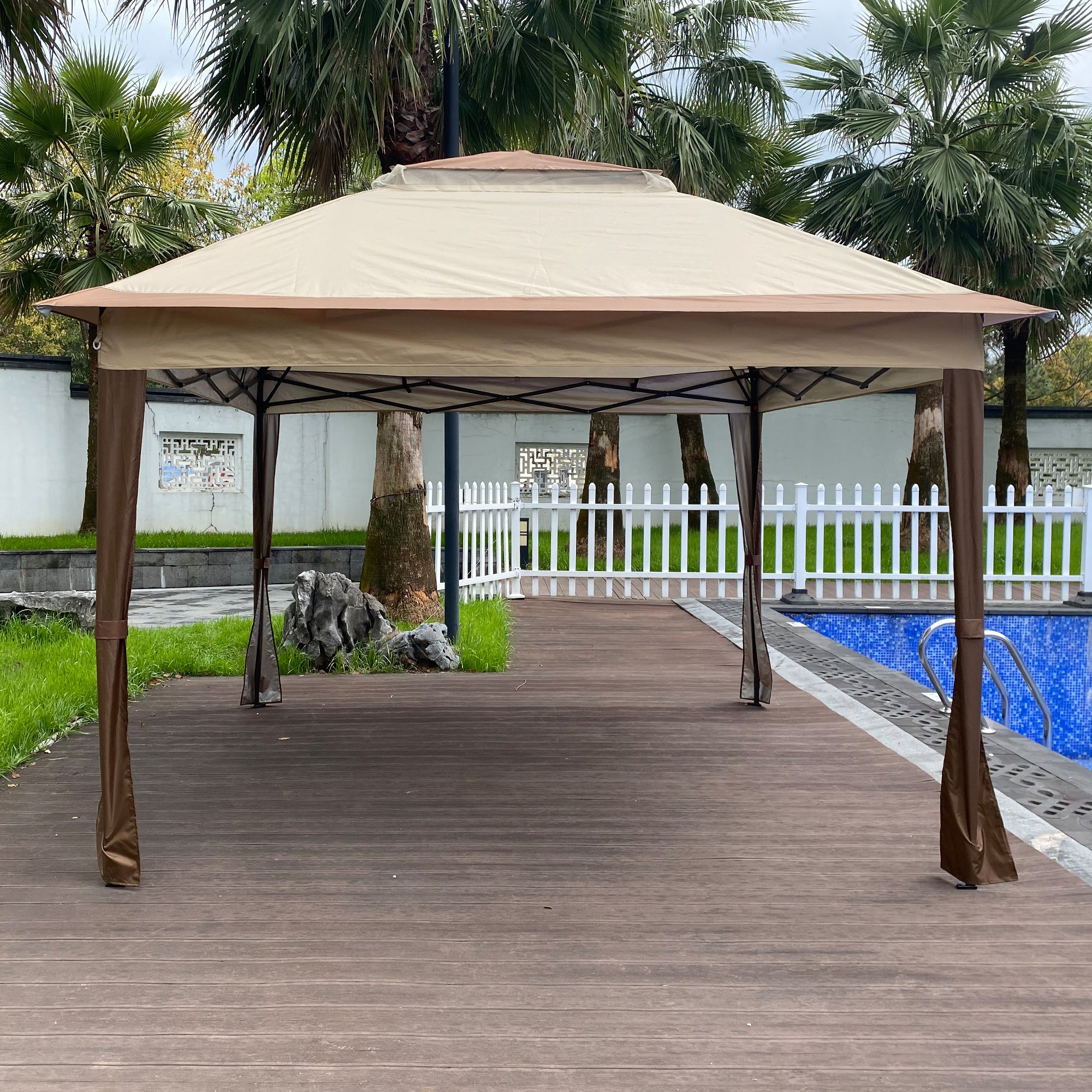 Coffee Outdoor 11' x 11' Pop Up Gazebo Canopy With Removable Zipper Netting