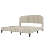 Modern Linen Curved Upholstered Platform Bed