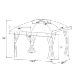 Brown 10' x 12'  Outdoor Double Vents Gazebo Patio Metal Canopy with LED lights