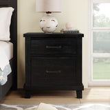 Rustic Farmhouse Style 3 Pieces Bedroom Sets Blackwash Queen Bed with 2 Drawers, Nightstand and Dresser, Coffee