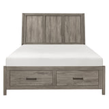 Rustic Style Queen Platform Bed with Footboard Storage Drawers