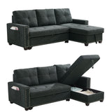 Black Sleeper Sofa Bed Reversible Sectional Couch with Storage