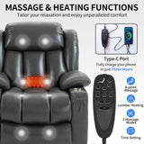 Grey faux Leatheraire Power Lift Recliner Chair with 8-Point Vibration Massage and Lumbar Heating, Stainless steel Cup Holders