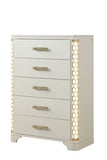 Queen 5 Pc Unique LED Bedroom Set made with Wood in Beige
