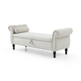 Velvet Multifunctional Storage Rectangular Sofa Stool Buttons Tufted Nailhead Trim