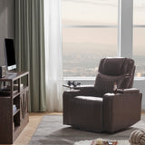 Recliner with USB Charging Port and Hidden Arm Storage 2 Cup Holders Design and 360° Swivel Tray