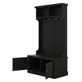 Black Hall Tree with Storage Shoe Bench for Entryway and Hallway