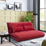 Red Adjustable Folding Futon Sofa with Two Pillows