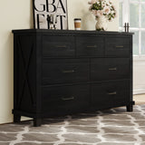 Rustic Farmhouse Style 3 Pieces Bedroom Sets Blackwash Queen Bed with 2 Drawers, Nightstand and Dresser, Coffee