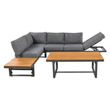 3-Piece Multi-Functional Outdoor Sectional Sofa Set with Height-adjustable Seating and Coffee Table for Patio, Garden and Backyard (Grey)