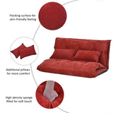 Red Adjustable Folding Futon Sofa with Two Pillows