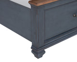 Queen Size Sleigh Bed, Corduroy Blue Finish