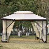 Iron Patio Khaki Outdoor Gazebo, Double Roof Soft Canopy