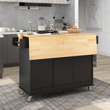Rolling Mobile Kitchen Island with Solid Wood Top