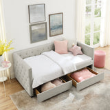 Beige Upholstered Twin Size Daybed with Two Drawers