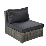 6 Piece Outdoor Conversation Set All Weather Wicker Sectional Sofa with Ottoman and Cushions and Small Trays