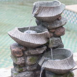 Grey Indoor Outdoor Stone Water Fountain, 4-Tier Polyresin Cascading Rock Bowl Freestanding Fountain with LED Light