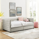Beige Upholstered Twin Size Daybed with Two Drawers