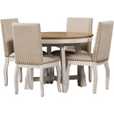 5-Piece Farmhouse Dining Table Set Wood Round Extendable Dining Table